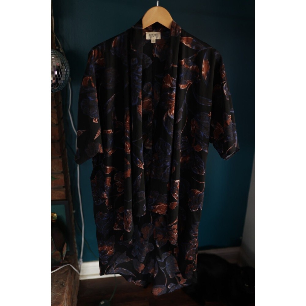 Everly  Dark Floral Open Front Kimono Duster Size S